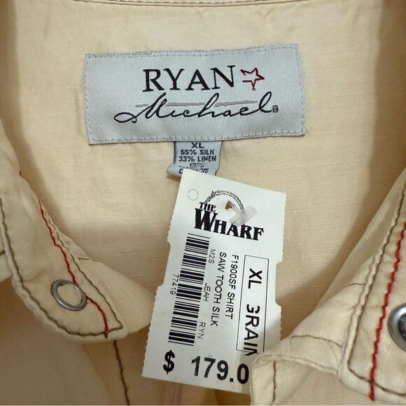 Ryan Michael Pale Yellow Silk Linen Blend Long Sleeve Western Rodeo Shirt - Picture 4 of 14